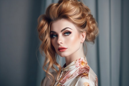 Digital painting model with elegant hairstyle, people, cosmetic & makeupの素材