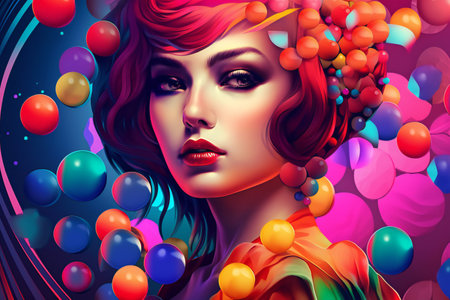 Digital painting illustration glamorous futuristic woman, retroの素材