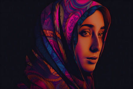 Digital painting illustration of arab women with headscarves, people, diversityの素材