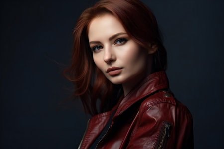 Digital painting beautiful young woman with leather jacket, people, portraitsの素材