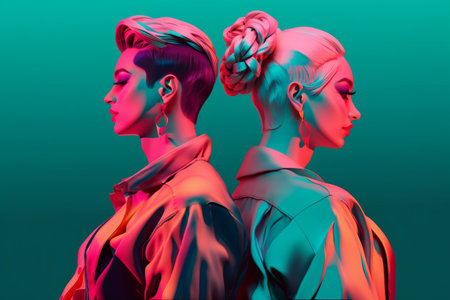 Digital painting illustration of glamorous caucasian models, people, diversityの素材