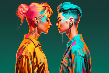 Digital painting illustration of glamorous caucasian models, people, diversityの素材