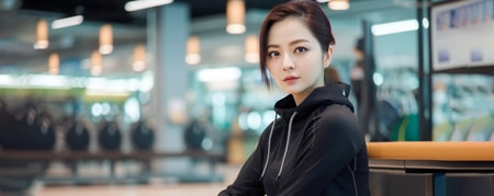 Digital painting portrait young asian woman wearing sportwear, sportsの素材