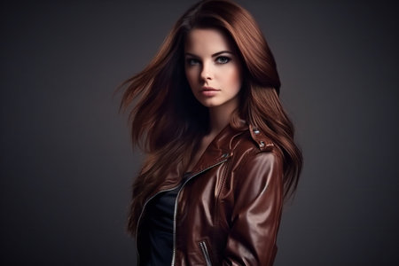Digital painting beautiful young woman with leather jacket, people, portraitsの素材