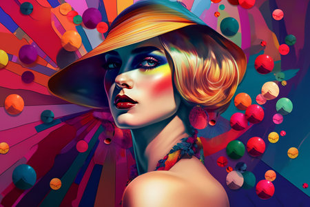 Digital painting illustration of glamorous futuristic model, retroの素材