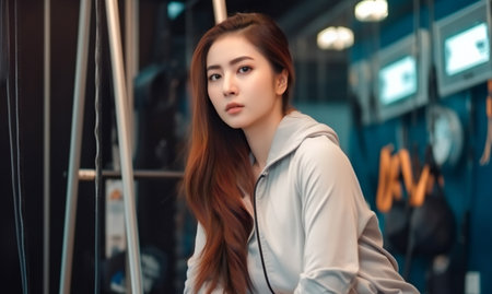 Digital painting portrait young asian woman wearing sportwear, sportsの素材