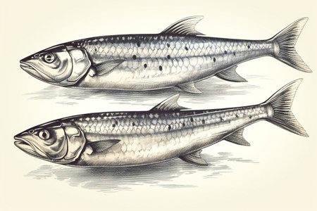 Hand drawn sardine fish, abstract background, animals, marine lifeの素材