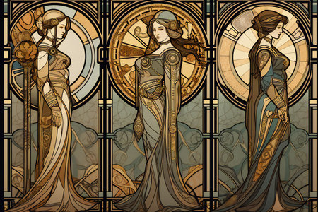Women praying art nouveau style, hand drawn & artisticの素材