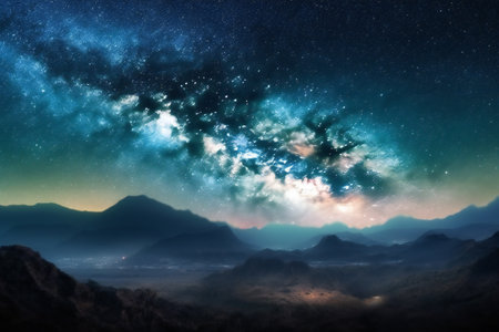 Panorama milky way galaxy with stars and space dust, abstract, planetariumの素材