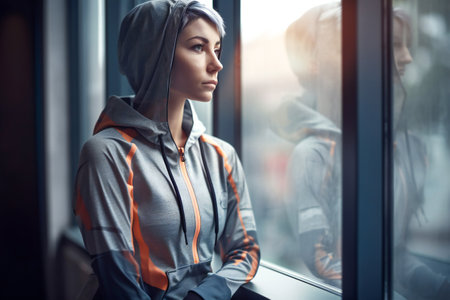 Digital painting young athletic woman in sportswear, sportsの素材