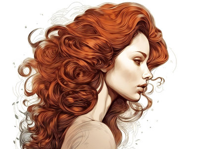 Digital painting woman with beautiful hair, people, womenの素材