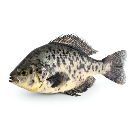 A black crappie fish on white background, animals, marine lifeの素材