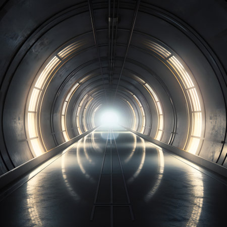 White lights underground tunnel, arts & architecture, modern buildingsの素材