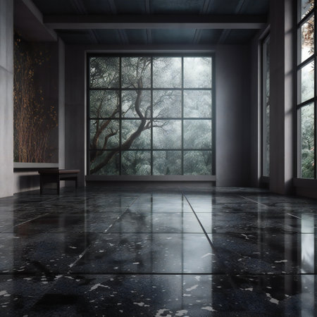Cracked stone floor on black empty room, arts & architecture, modern buildingsの素材