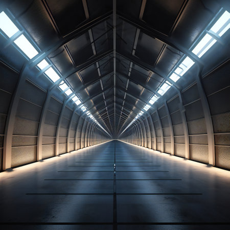 White lights underground tunnel, arts & architecture, modern buildingsの素材