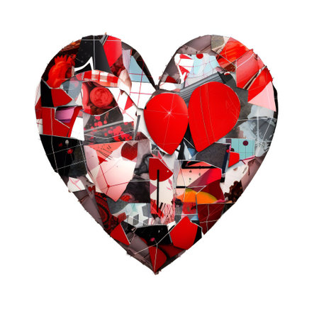 Art collage with red bitten heart, digital illustration artwork, abstract, loveの素材