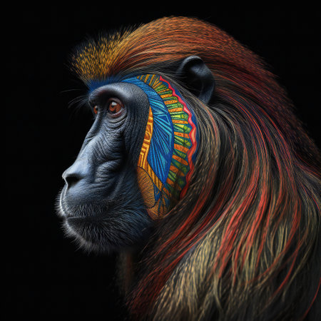 Portrait of colorful curious african mandrill, animals, wildlifeの素材