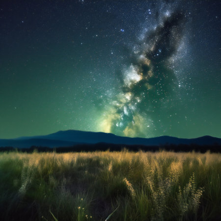 Landscape with milky way galaxy night sky, nature, landscapesの素材