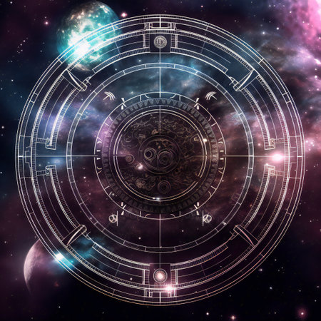 Zodiac sign against space nebula background, abstract, planetariumの素材