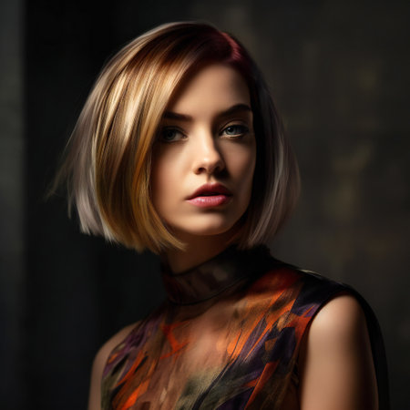 Digital painting ombre bob short hairstyle woman, people, expressionsの素材