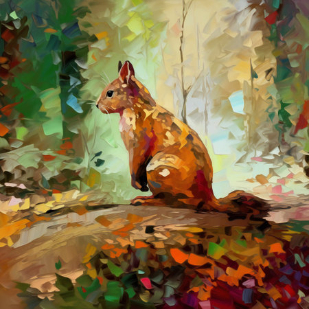 The red squirrel in the forest, hand drawn & artisticの素材