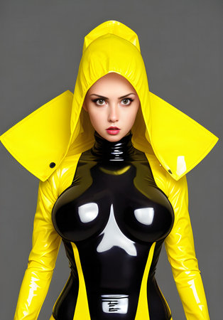 Digital painting sexy model in chemical protective yellow suit, people, womenの素材
