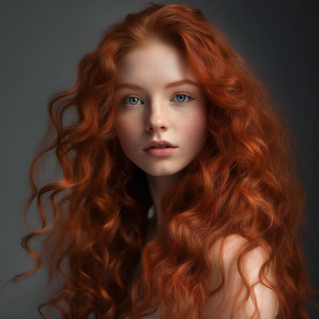Digital painting  girl with long red curly hair, people, portraitsの素材