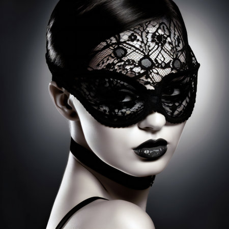 Digital painting woman with black lace mask, people, expressionsの素材