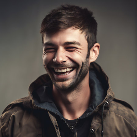 Digital painting portrait of happy laughing man, people, expressionsの素材