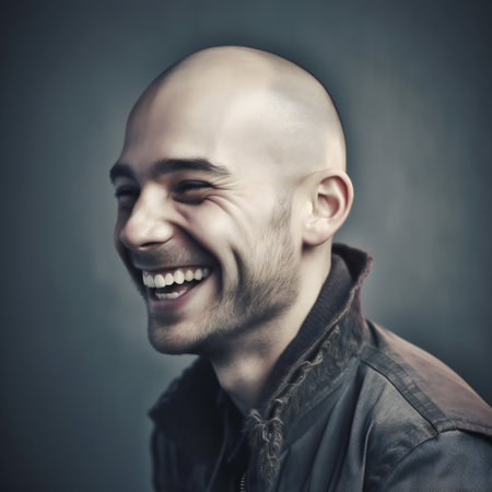 Digital painting portrait of happy laughing man, people, expressionsの素材