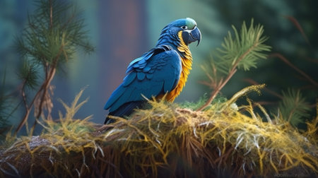 Blue and yellow macaw land art style , animals, birdsの素材