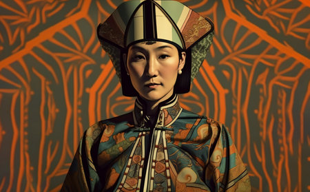 Digital painting mongolian woman in costume art style, hand drawn & artisticの素材