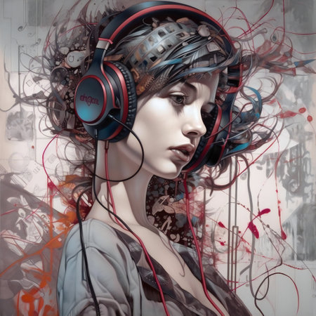 Digital painting music girl installation art style, hand drawn & artisticの素材