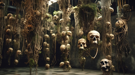 Skulls of people in roots, abstract background, abstract, backgroundsの素材