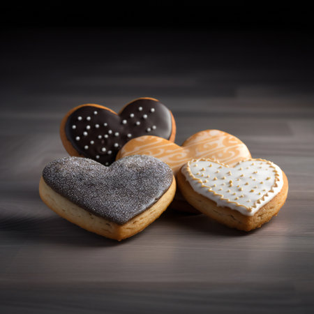 Heart shaped cookies against gray background, industries, food & beveragesの素材