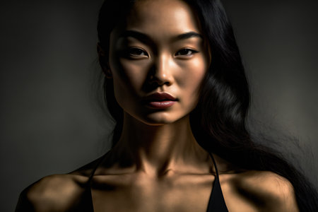 Digital painting confident young asian fitness woman, people, expressionsの素材