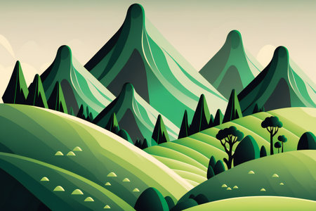 Landscape with green mountains mountainous terrain, nature, mountainsの素材