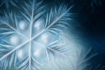 Winter frost patterns on ice crystals or cold winter, holidays, christmasの素材