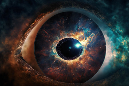 Open eye in space, digital illustration artwork, abstract, planetariumの素材