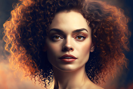 Digital painting curly hair and beautiful woman, people, expressionsの素材