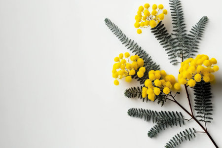 Spring mimosa flowers on white spring season, nature, flowers & gardensの素材