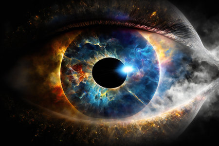 Open eye in space, creative digital illustration, abstract, planetariumの素材