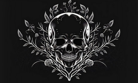 Skull line art design vector logo, hand drawn & artisticの素材