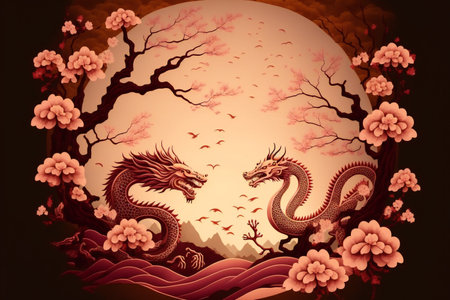 Lunar new year, creative digital illustration, holidays, chinese new yearの素材