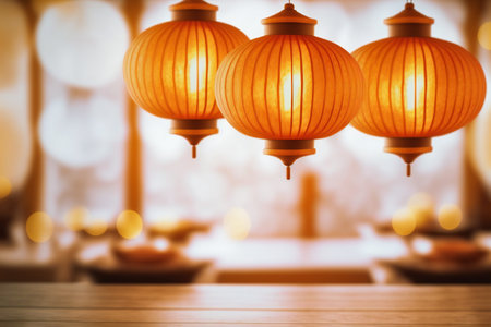 Blurred orange color of lantern, arts & architecture, indoorの素材