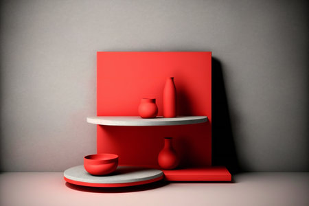Empty red and stand display or shelf, arts & architecture, indoorの素材