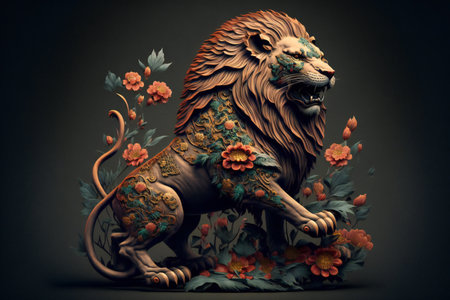 Lunar new year lion, digital illustration artwork, holidays, chinese new yearの素材