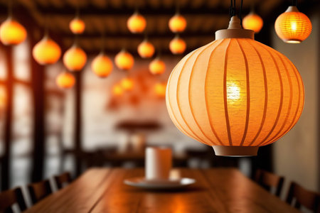 Blurred orange color of lantern, arts & architecture, indoorの素材
