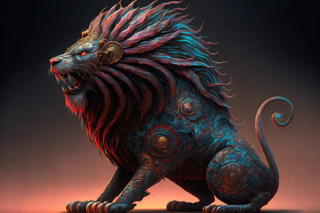 Lunar new year lion, creative digital illustration, holidays, chinese new yearの素材