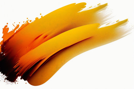Orange yellow brush stroke isolated on white background, abstract, backgroundsの素材